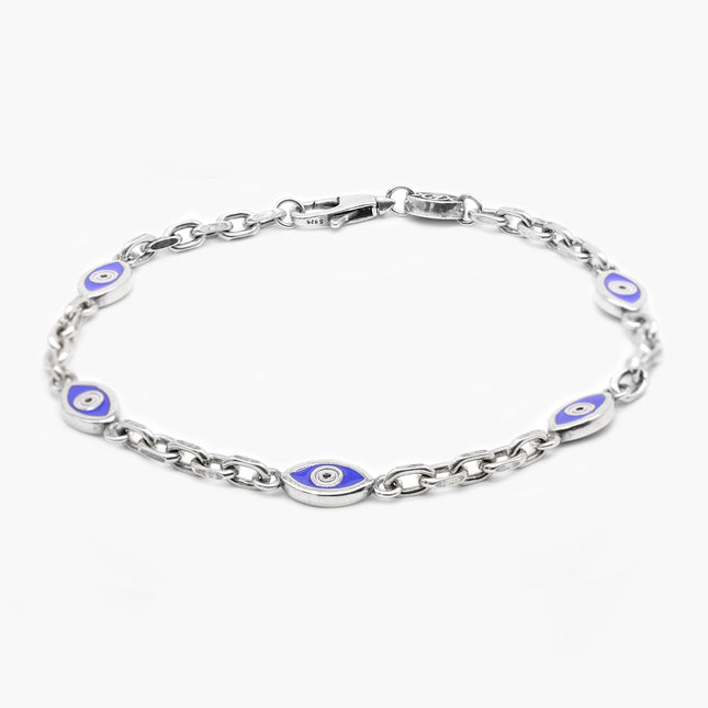 Multi Evil Eye Sterling Silver Chain Bracelet-Bracelet-Kompsós