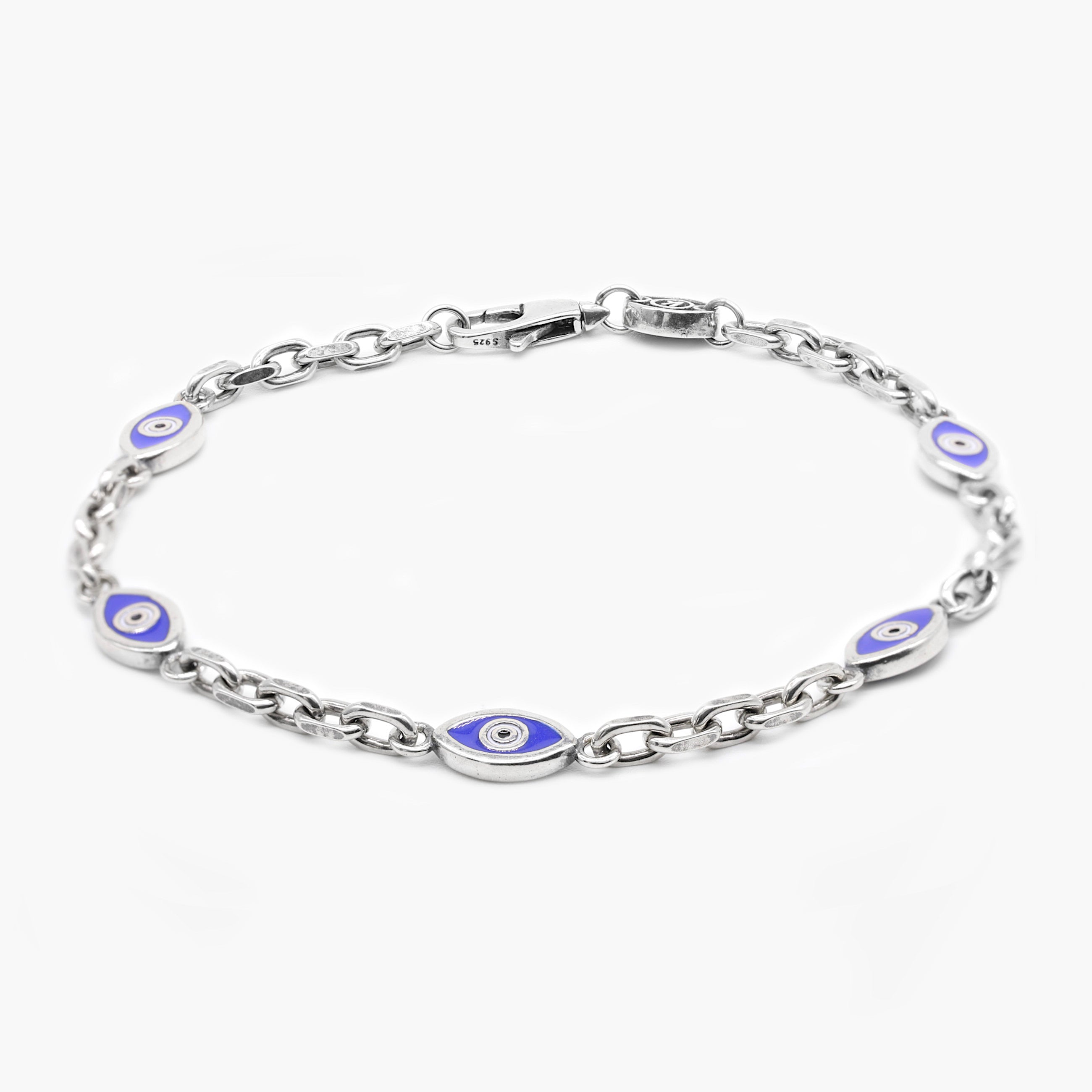 Multi Evil Eye Sterling Silver Chain Bracelet-Bracelet-Kompsós