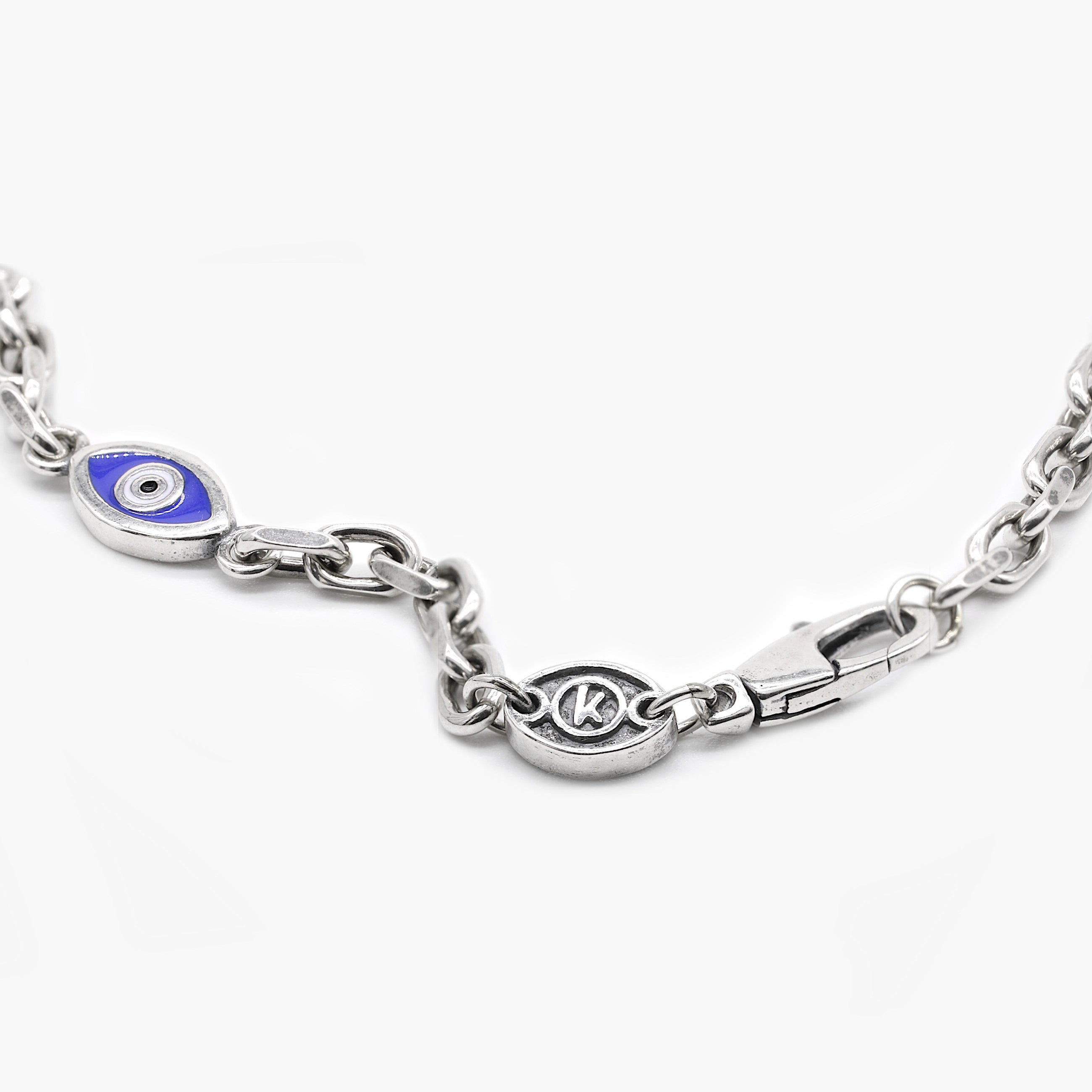 Multi Evil Eye Sterling Silver Chain Bracelet-Bracelet-Kompsós
