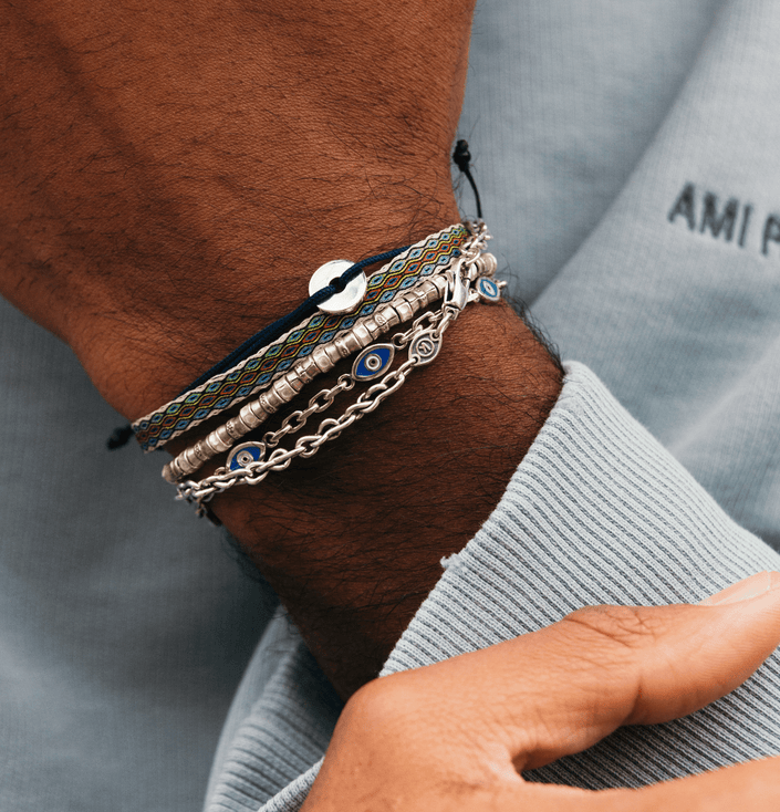 Multi Evil Eye Sterling Silver Chain Bracelet-Bracelet-Kompsós