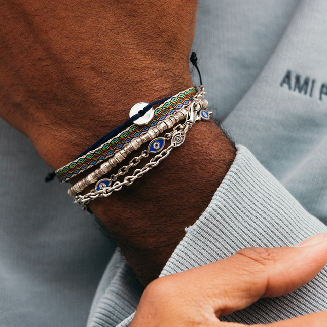 Multi Evil Eye Sterling Silver Chain Bracelet-Bracelet-Kompsós