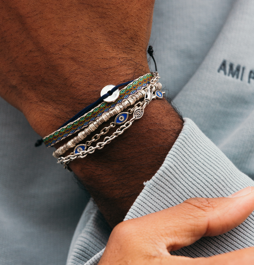 Multi Evil Eye Sterling Silver Chain Bracelet-Bracelet-Kompsós