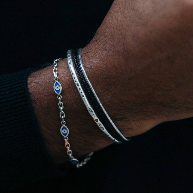 Multi Evil Eye Sterling Silver Chain Bracelet-Bracelet-Kompsós