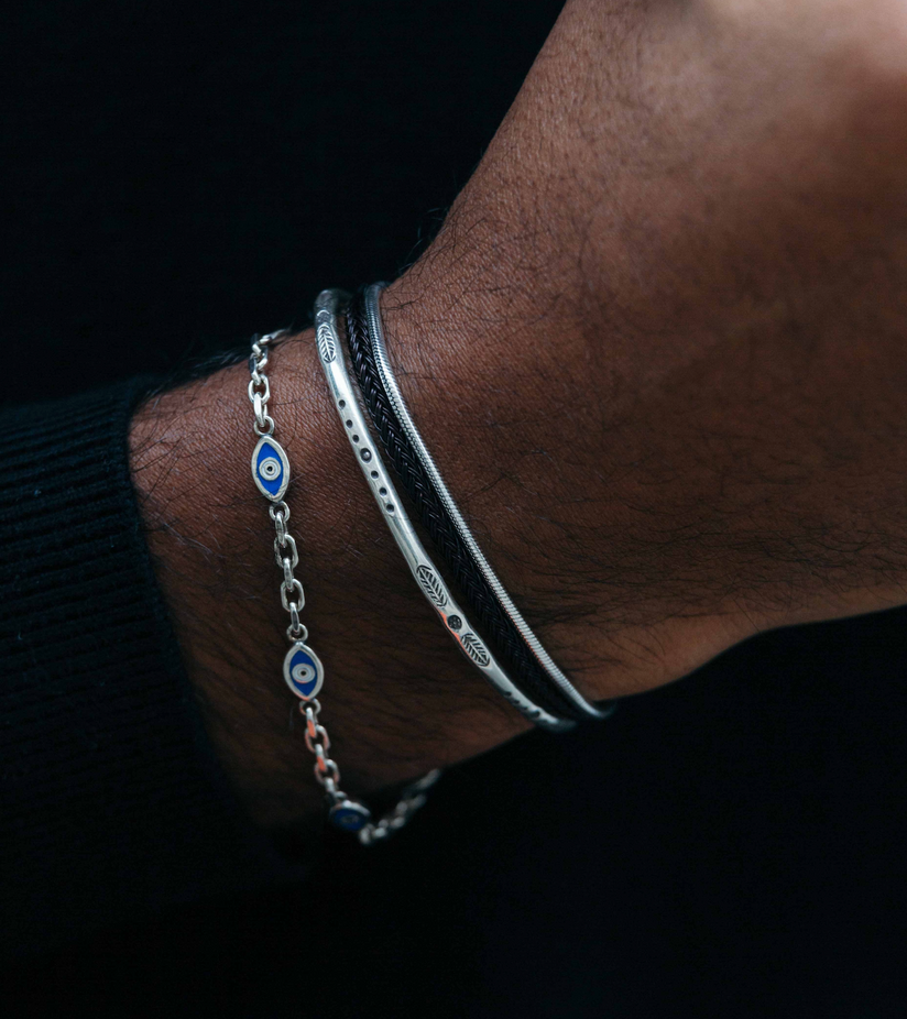 Multi Evil Eye Sterling Silver Chain Bracelet-Bracelet-Kompsós