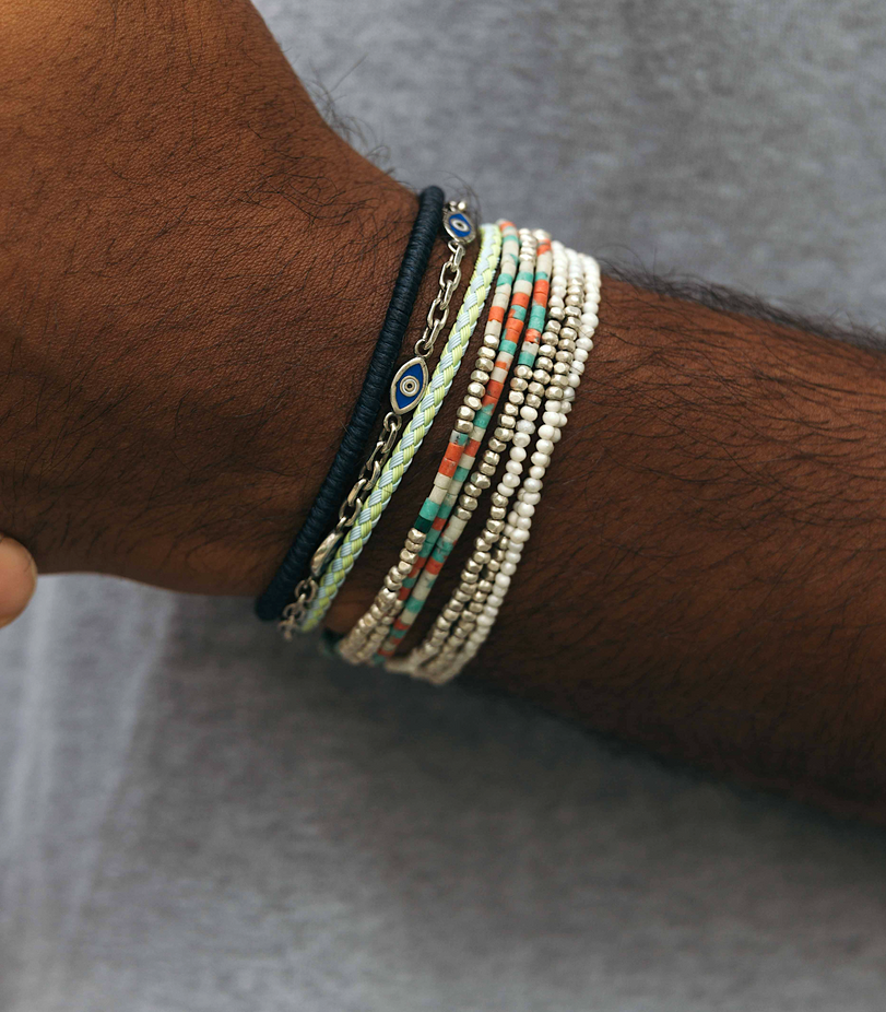Multi Evil Eye Sterling Silver Chain Bracelet-Bracelet-Kompsós