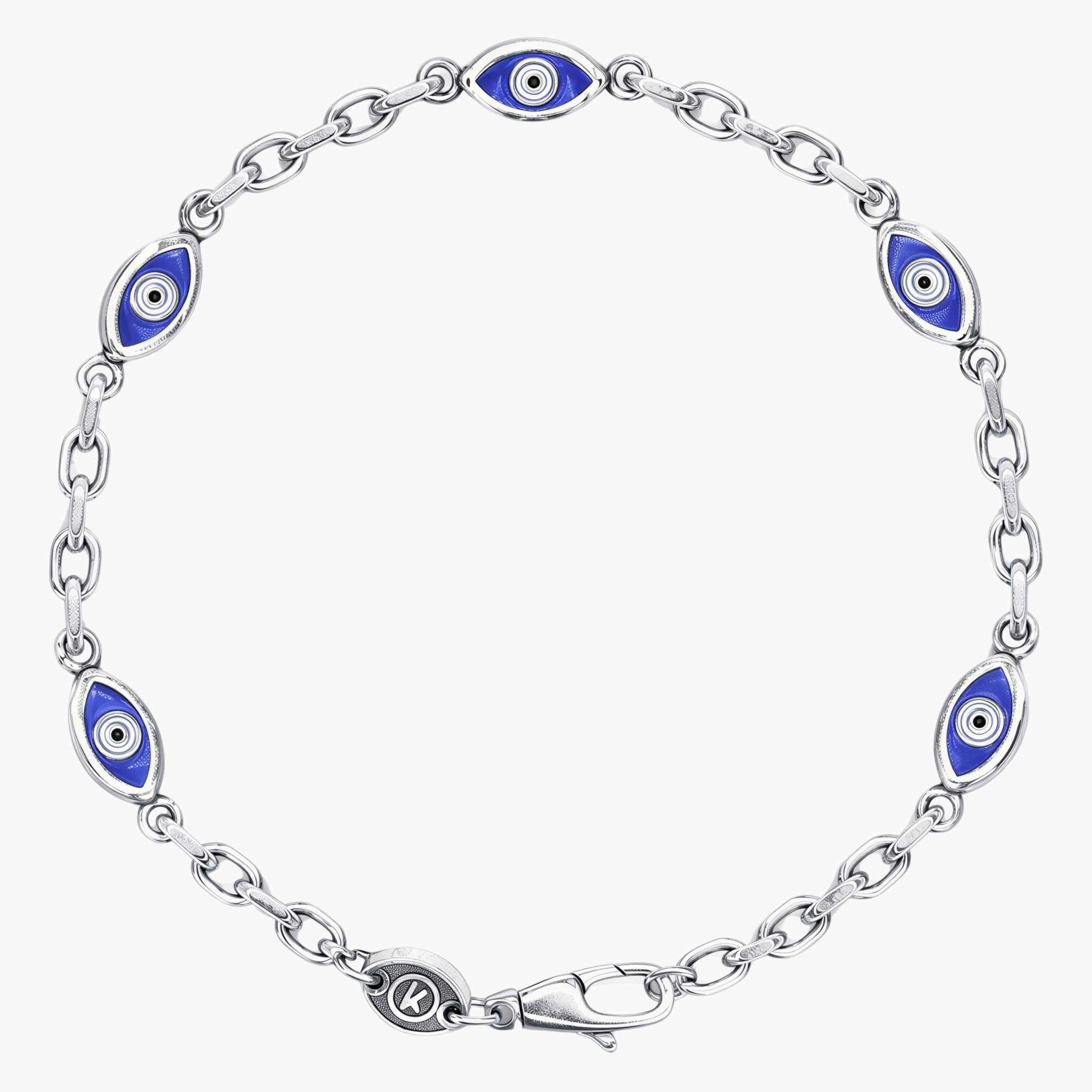 Multi Evil Eye Sterling Silver Chain Bracelet-Bracelet-Kompsós