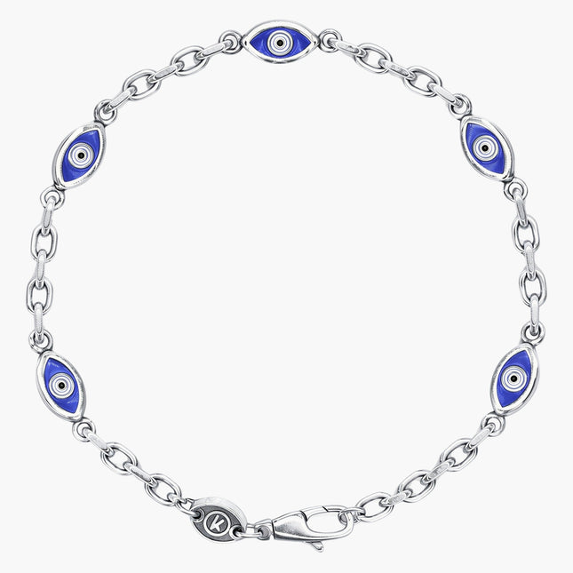 Multi Evil Eye Sterling Silver Chain Bracelet-Bracelet-Kompsós