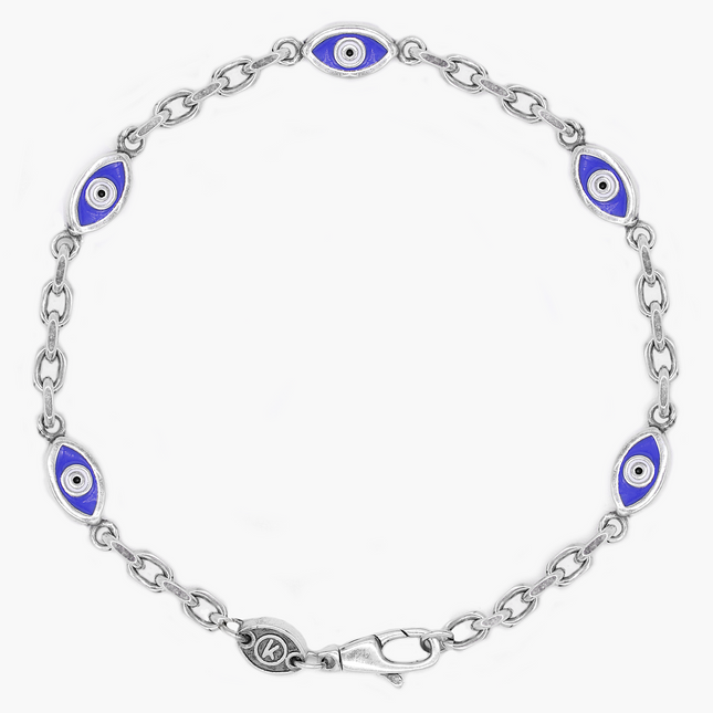 Multi Evil Eye Sterling Silver Chain Bracelet-Bracelet-Kompsós