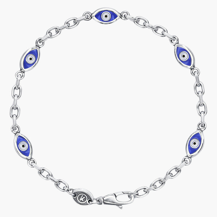 Multi Evil Eye Sterling Silver Chain Bracelet-Bracelet-Kompsós