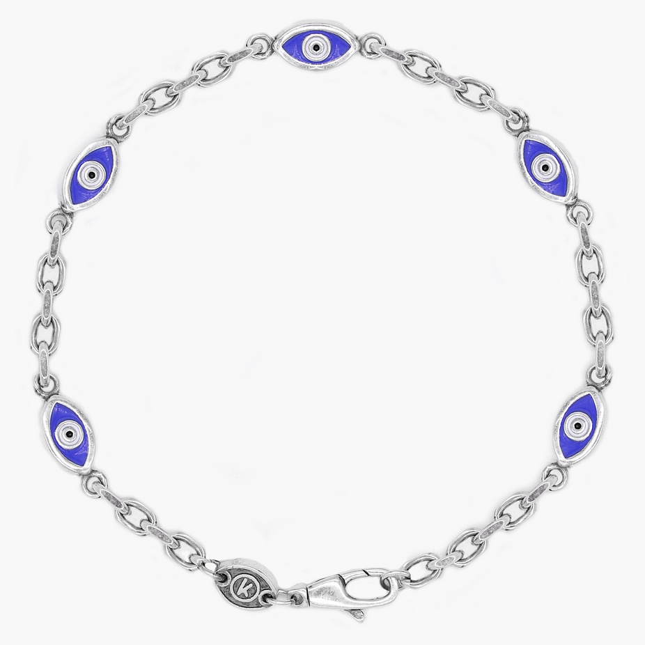 Multi Evil Eye Sterling Silver Chain Bracelet-Bracelet-Kompsós