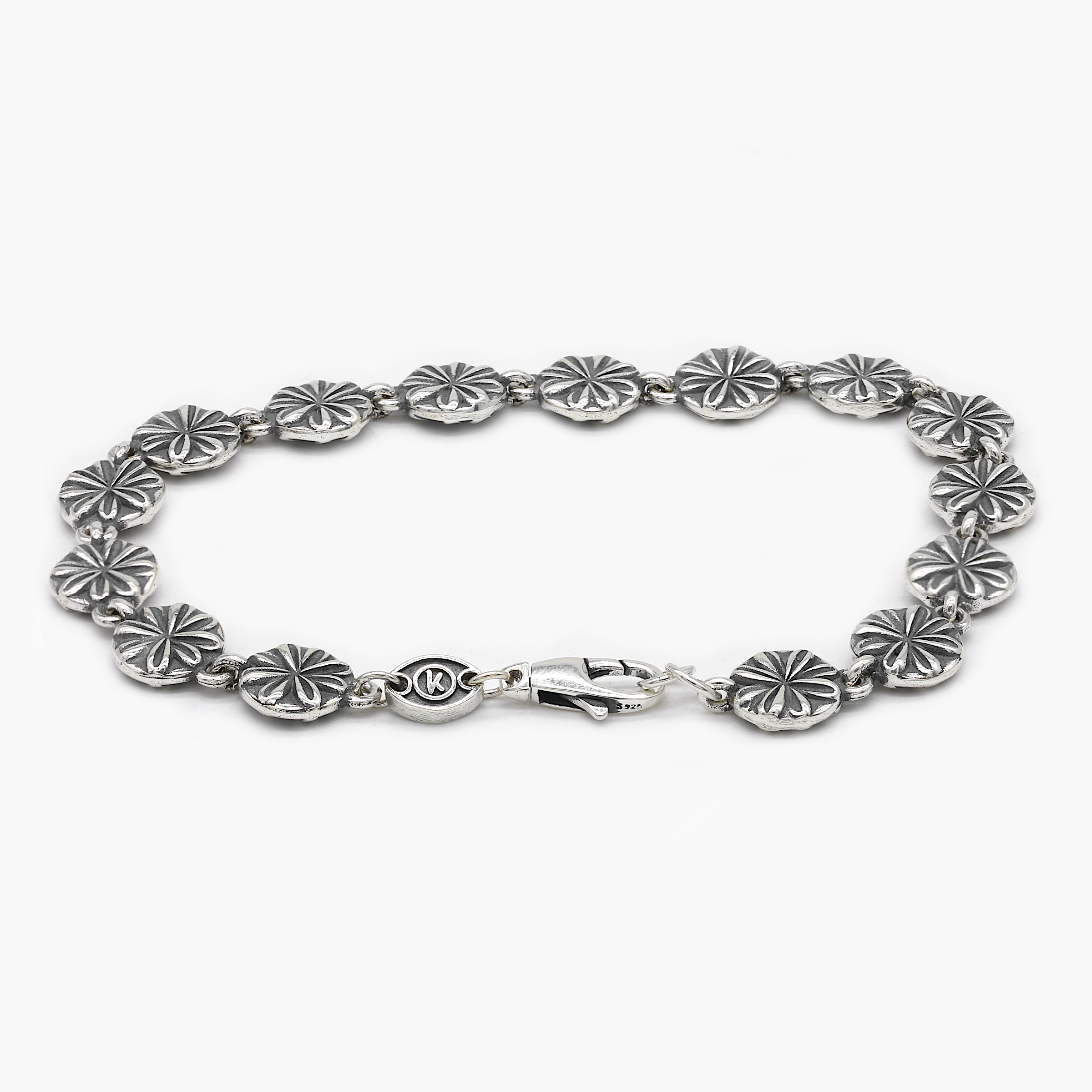 Multi Flowers Sterling Silver Chain Bracelet-Bracelet-Kompsós