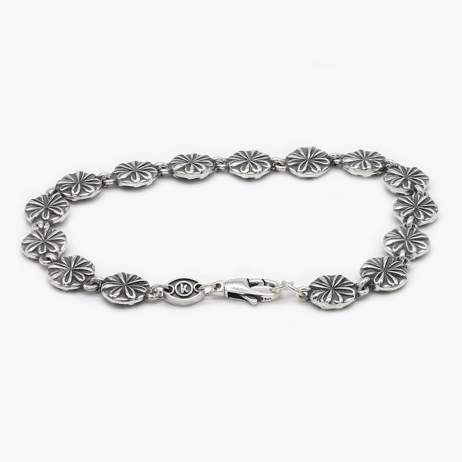 Multi Flowers Sterling Silver Chain Bracelet-Bracelet-Kompsós