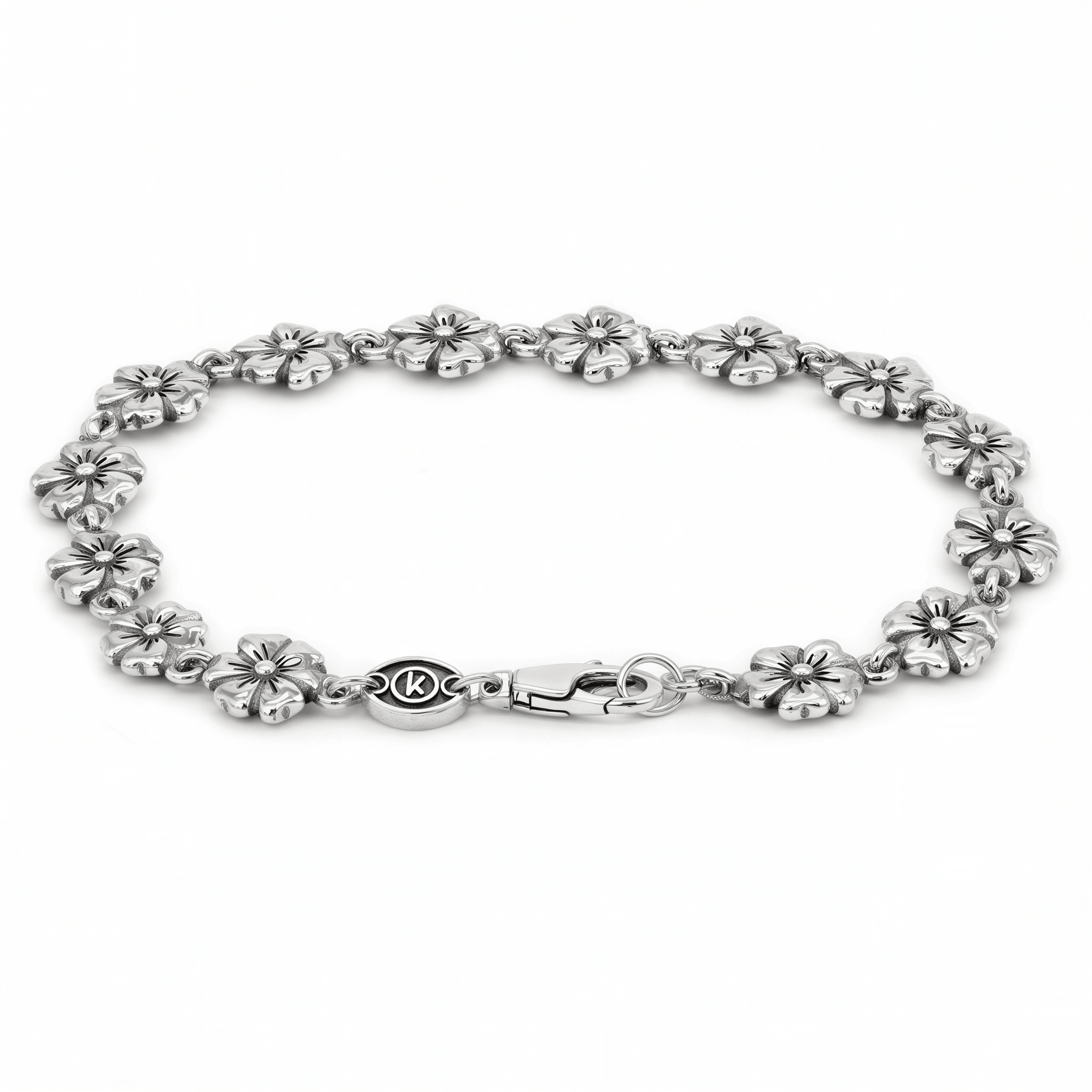 Multi Flowers Sterling Silver Chain Bracelet-Bracelet-Kompsós