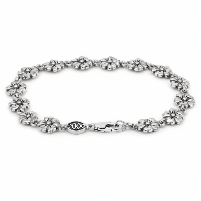 Multi Flowers Sterling Silver Chain Bracelet-Bracelet-Kompsós