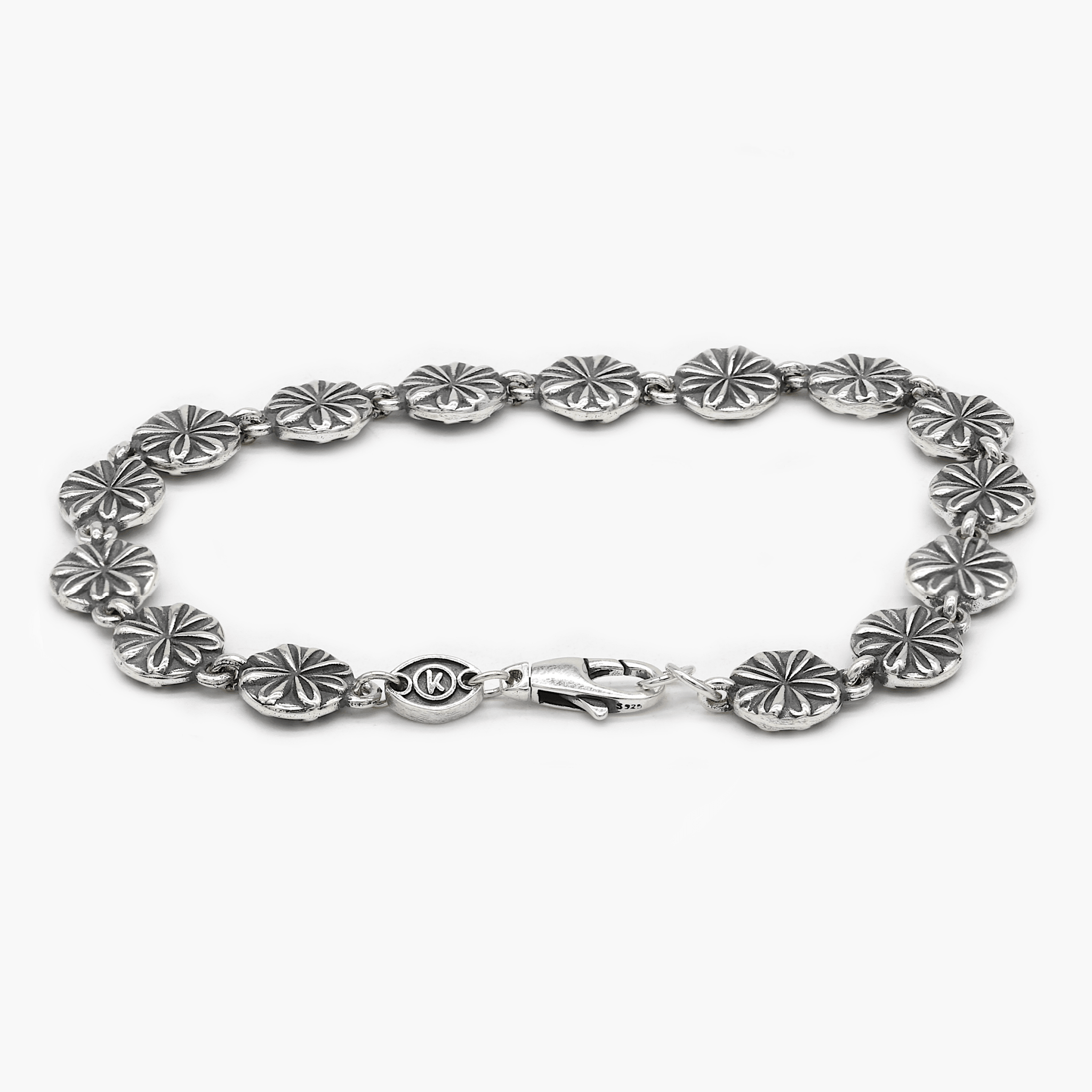 Multi Flowers Sterling Silver Chain Bracelet-Bracelet-Kompsós
