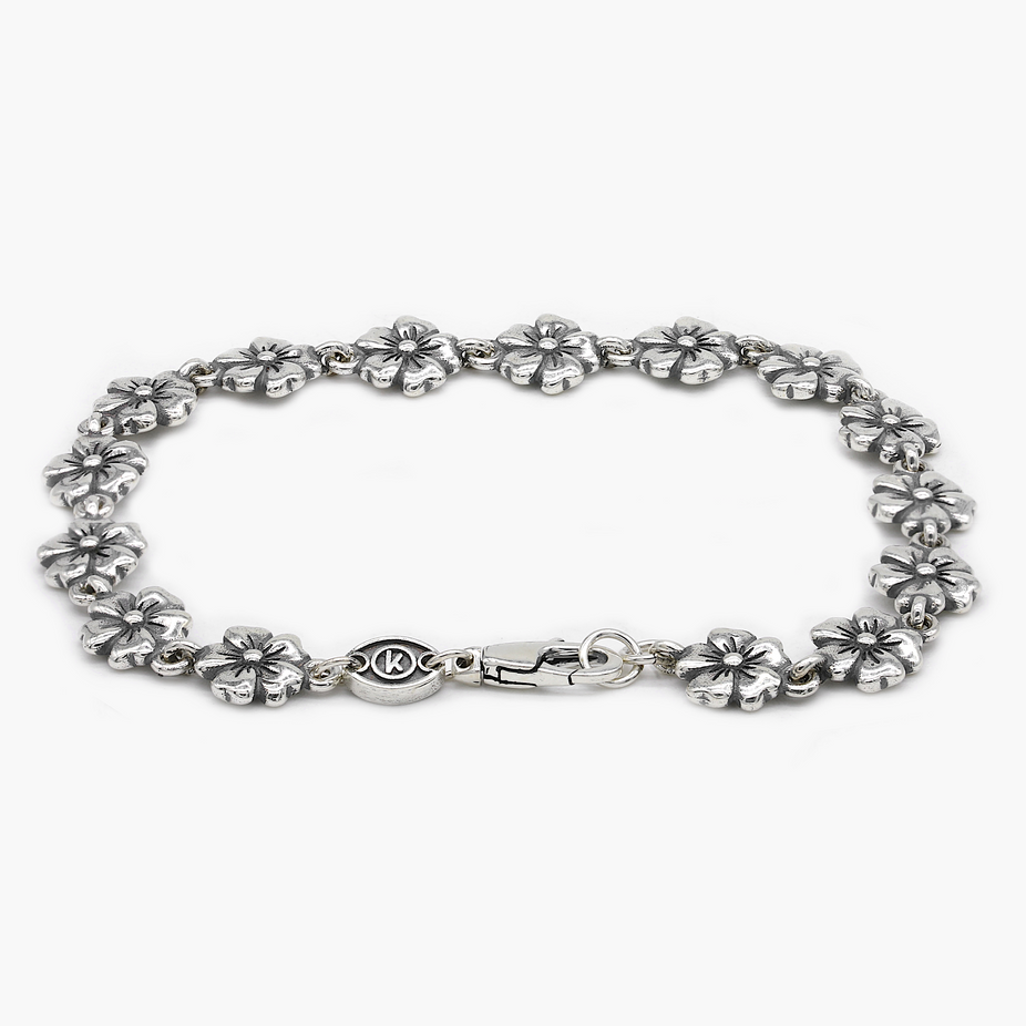 Multi Flowers Sterling Silver Chain Bracelet-Bracelet-Kompsós