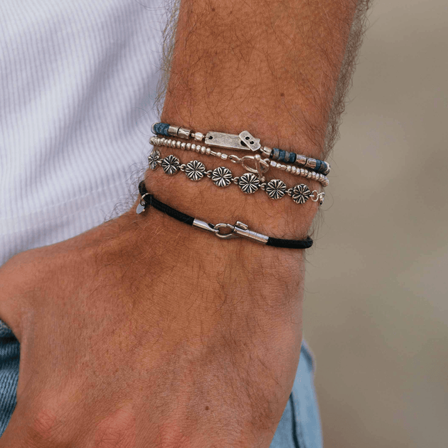 3m Sailing Cord With Silver Clasp (Navy)-Bracelet-Kompsós