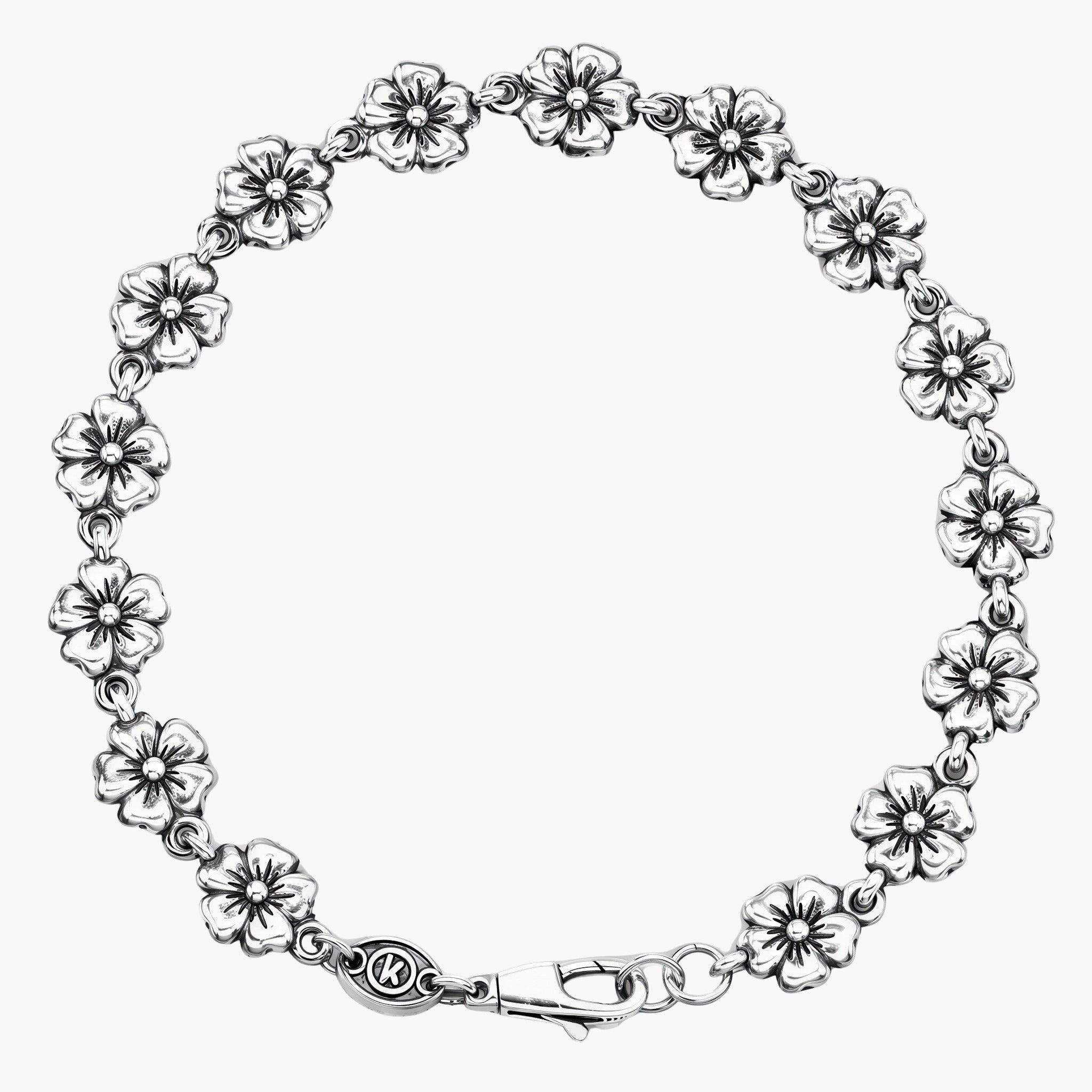 Multi Flowers Sterling Silver Chain Bracelet-Bracelet-Kompsós