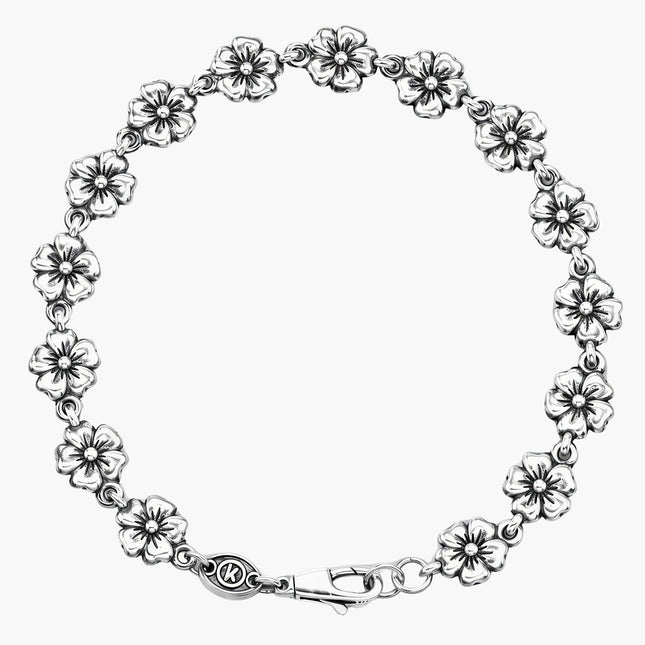 Multi Flowers Sterling Silver Chain Bracelet-Bracelet-Kompsós