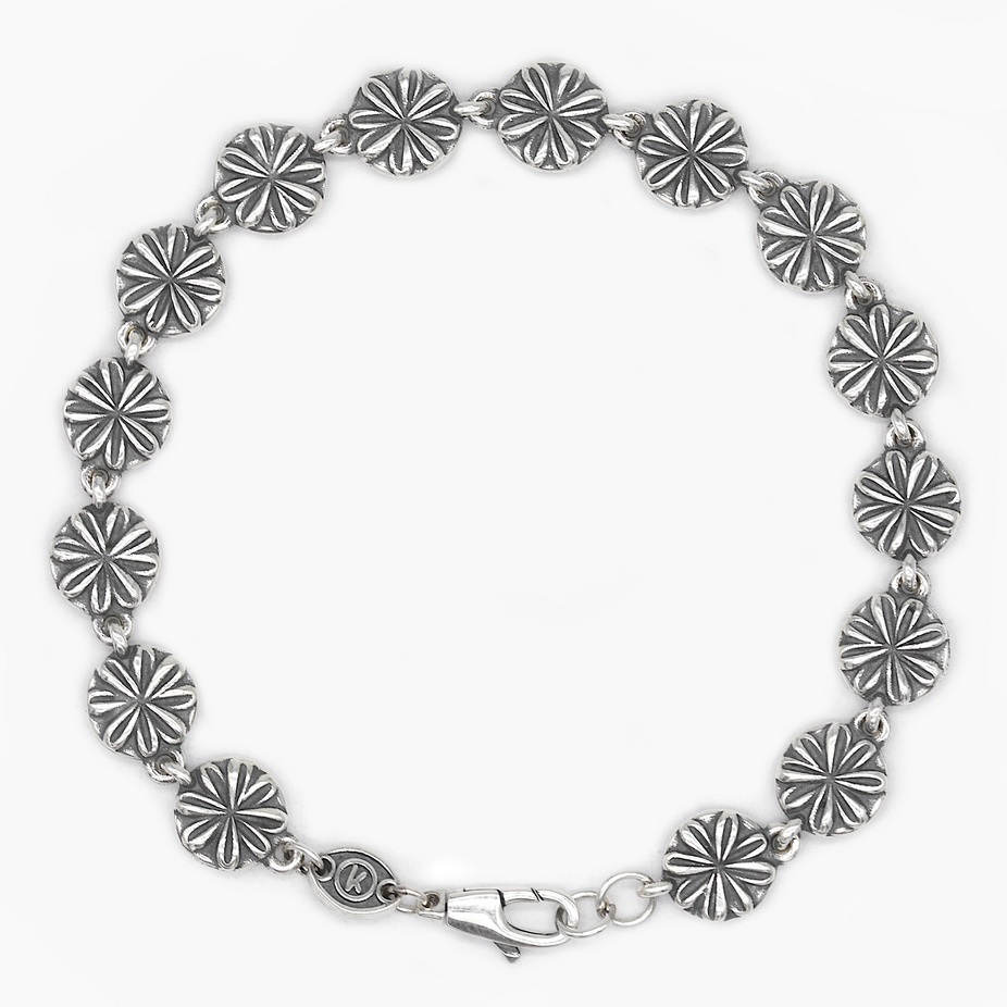 Multi Flowers Sterling Silver Chain Bracelet-Bracelet-Kompsós