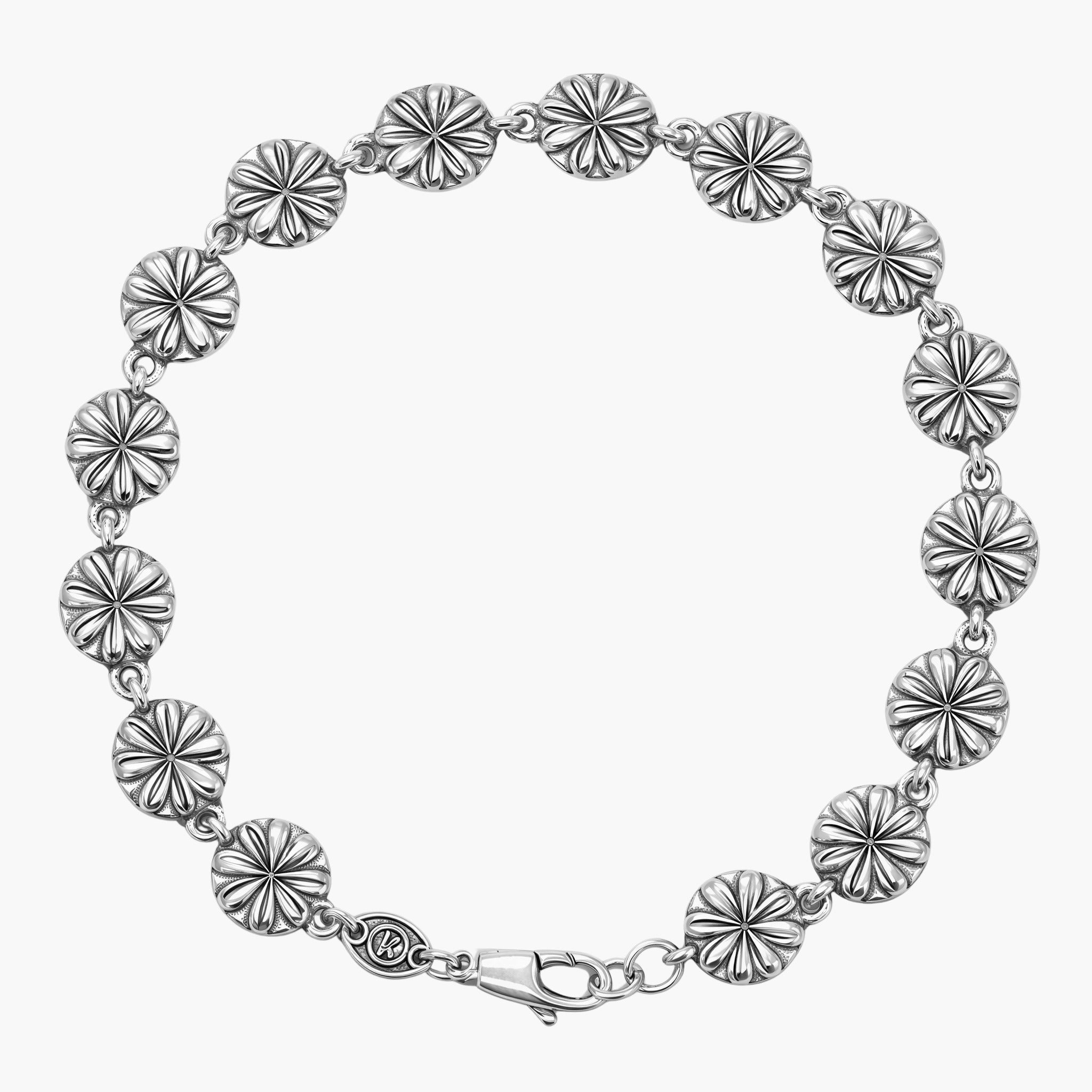Multi Flowers Sterling Silver Chain Bracelet-Bracelet-Kompsós