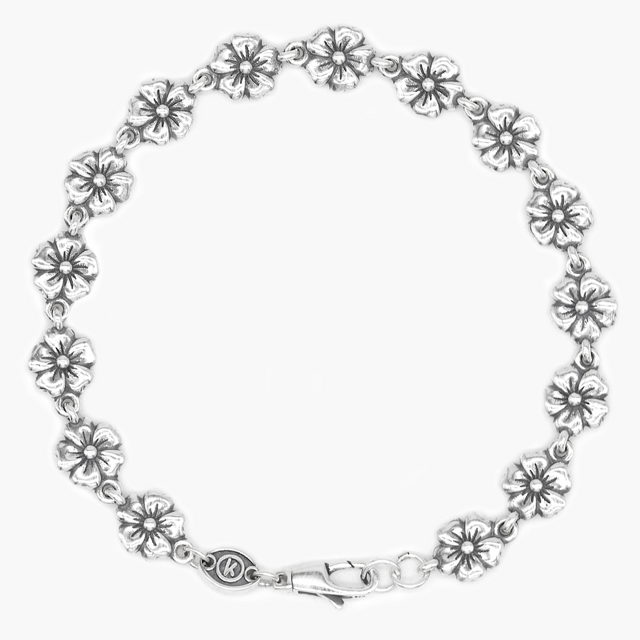 Multi Flowers Sterling Silver Chain Bracelet-Bracelet-Kompsós