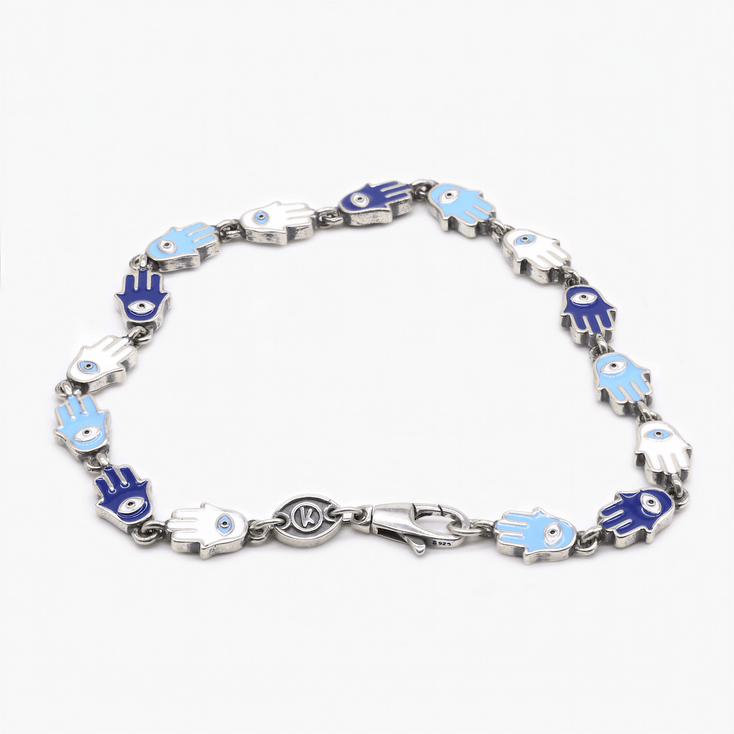 Multi Hamsa Charms Sterling Silver Bracelet-Bracelet-Kompsós