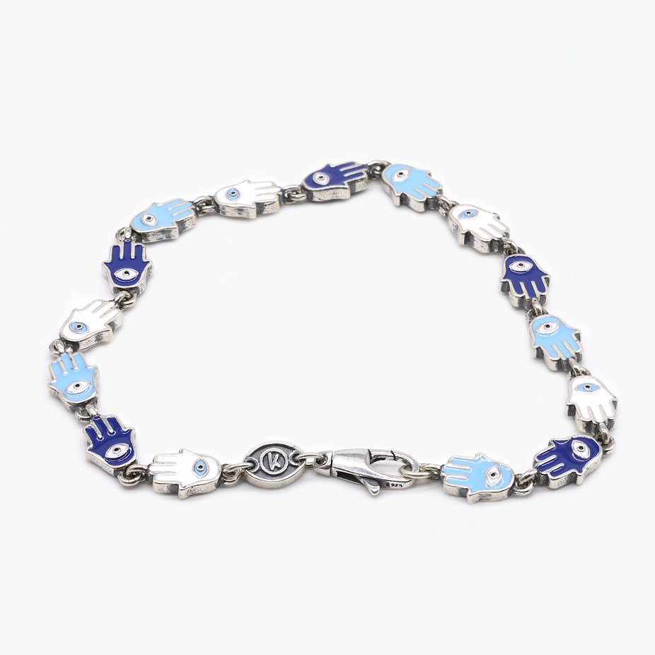 Multi Hamsa Charms Sterling Silver Bracelet-Bracelet-Kompsós