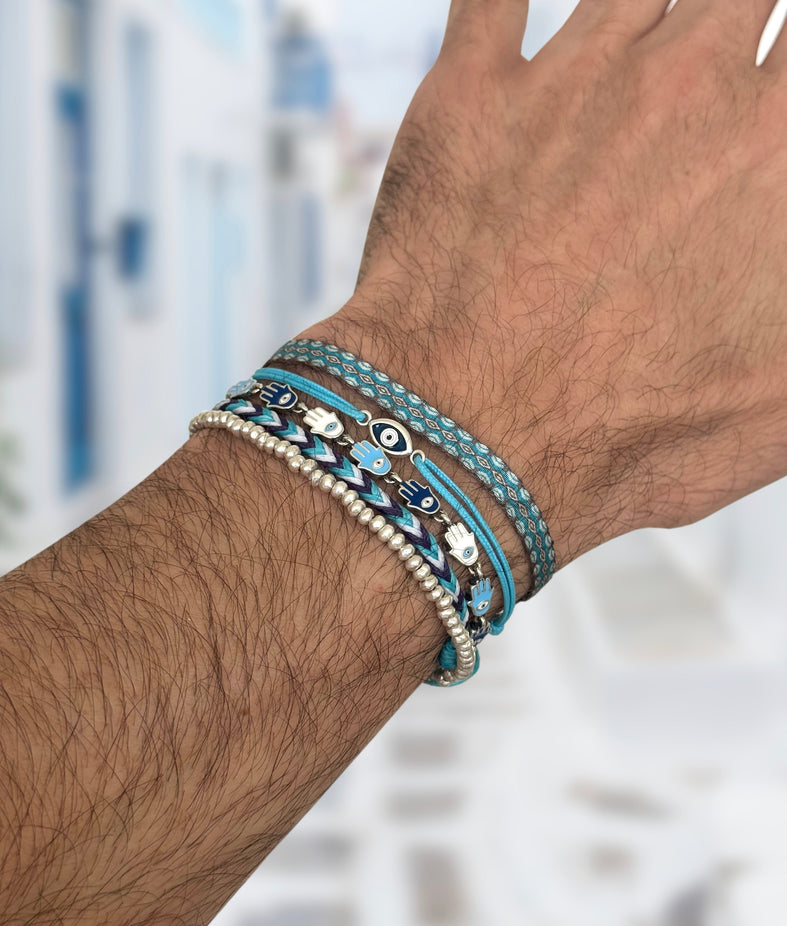 Multi Hamsa Charms Sterling Silver Bracelet-Bracelet-Kompsós