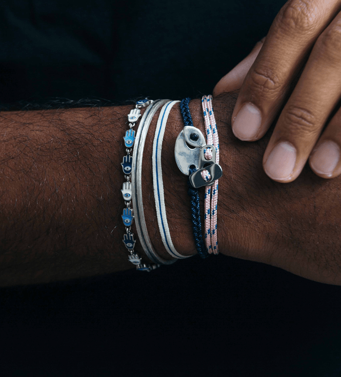 Multi Hamsa Charms Sterling Silver Bracelet-Bracelet-Kompsós