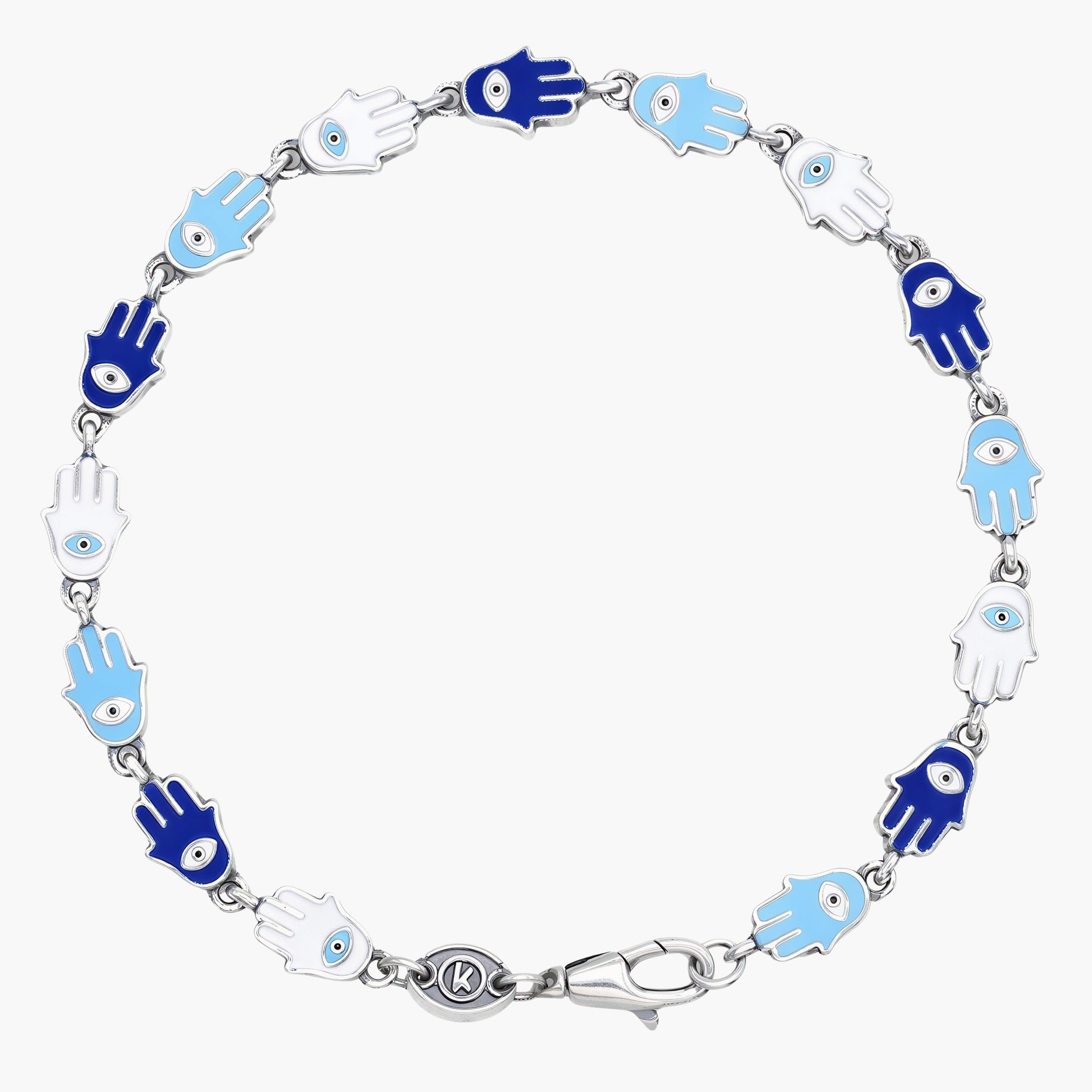 Multi Hamsa Charms Sterling Silver Bracelet-Bracelet-Kompsós