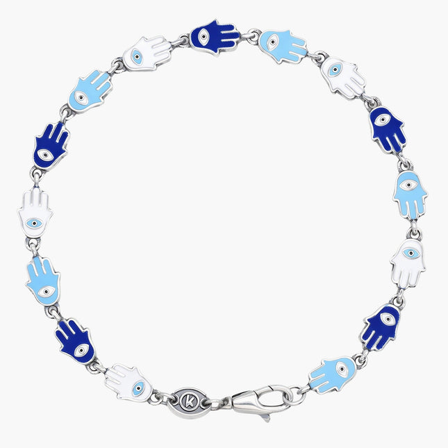 Multi Hamsa Charms Sterling Silver Bracelet-Bracelet-Kompsós