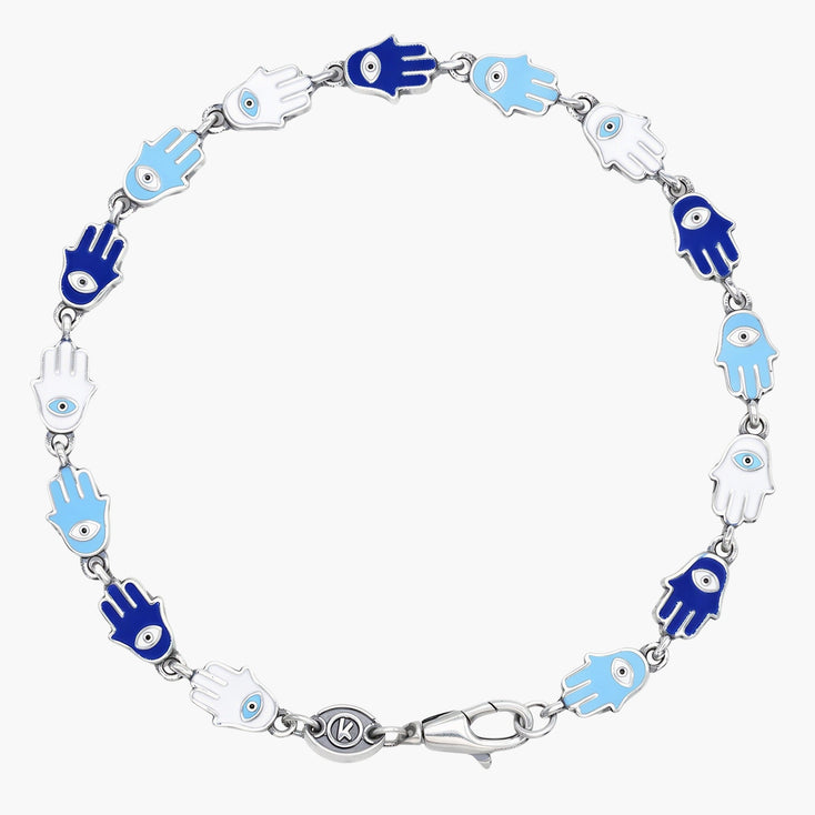 Multi Hamsa Charms Sterling Silver Bracelet-Bracelet-Kompsós