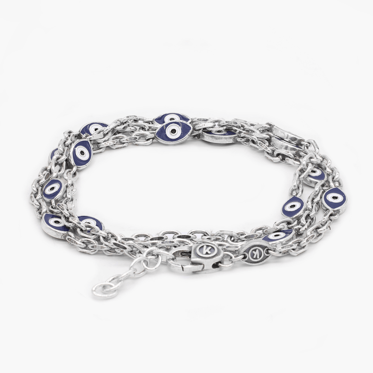 Multi Laps Evil Eye Sterling Silver Chain Bracelet-Bracelet-Kompsós