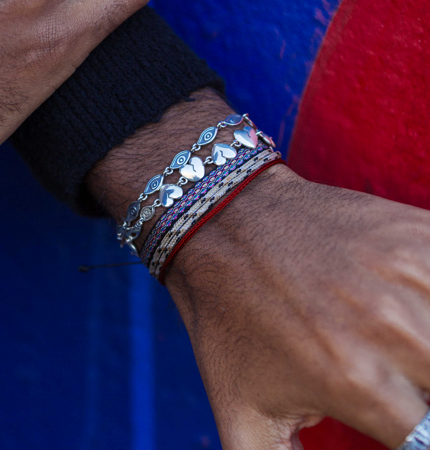 Multi Sterling Silver Evil Eye Bracelet-Bracelet-Kompsós