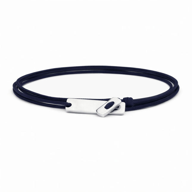 Multi Wraps String Bracelet With Silver Clasp (Navy Blue)-Bracelet-Kompsós