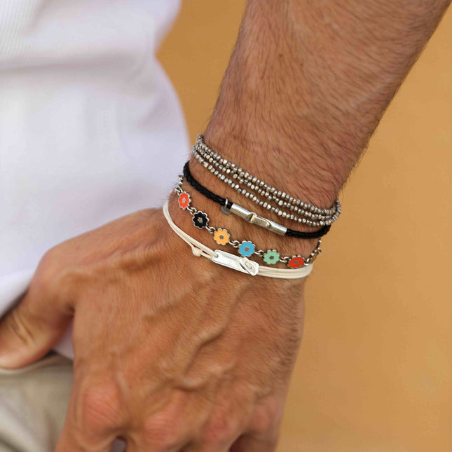 Multi Wraps String Bracelet With Silver Clasp (Nude)-Bracelet-Kompsós