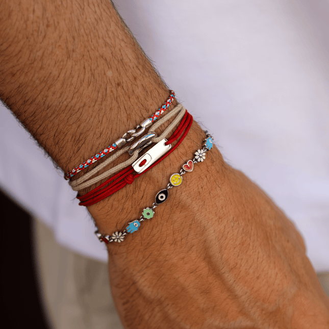 Multi Wraps String Bracelet With Silver Clasp (Orange)-Bracelet-Kompsós