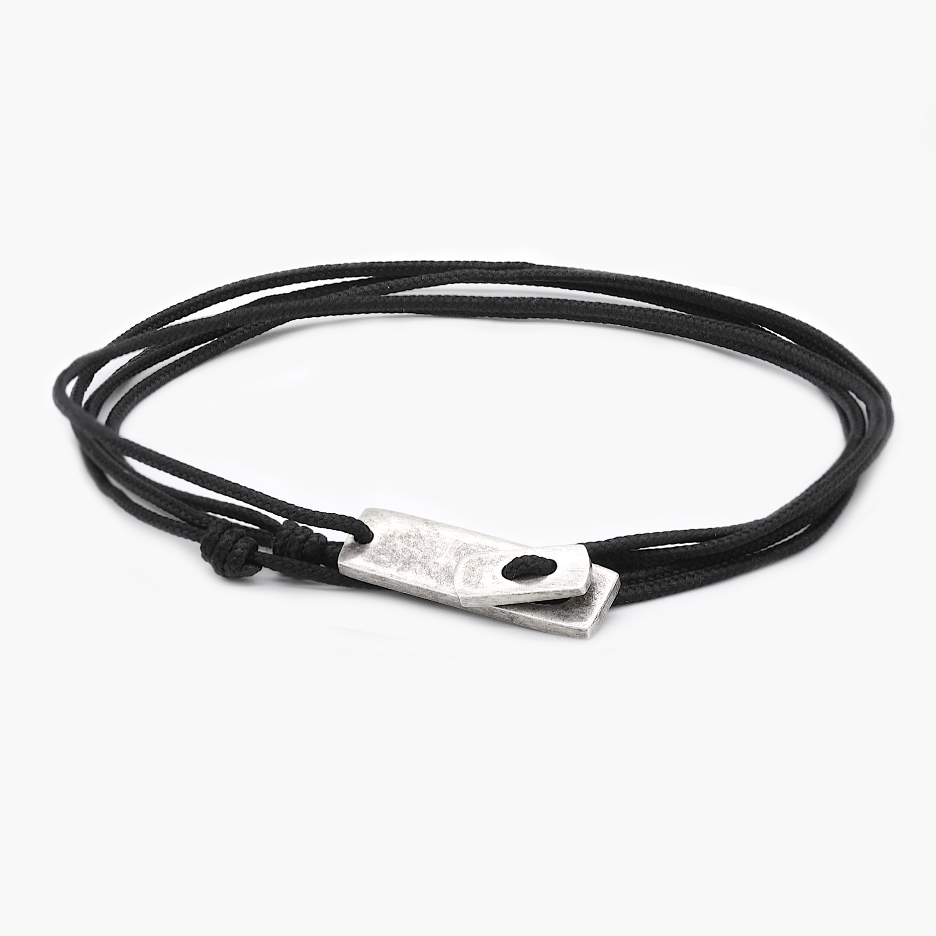 Multi Wraps String Bracelet With Sterling Silver Button (Black)-Bracelet-Kompsós