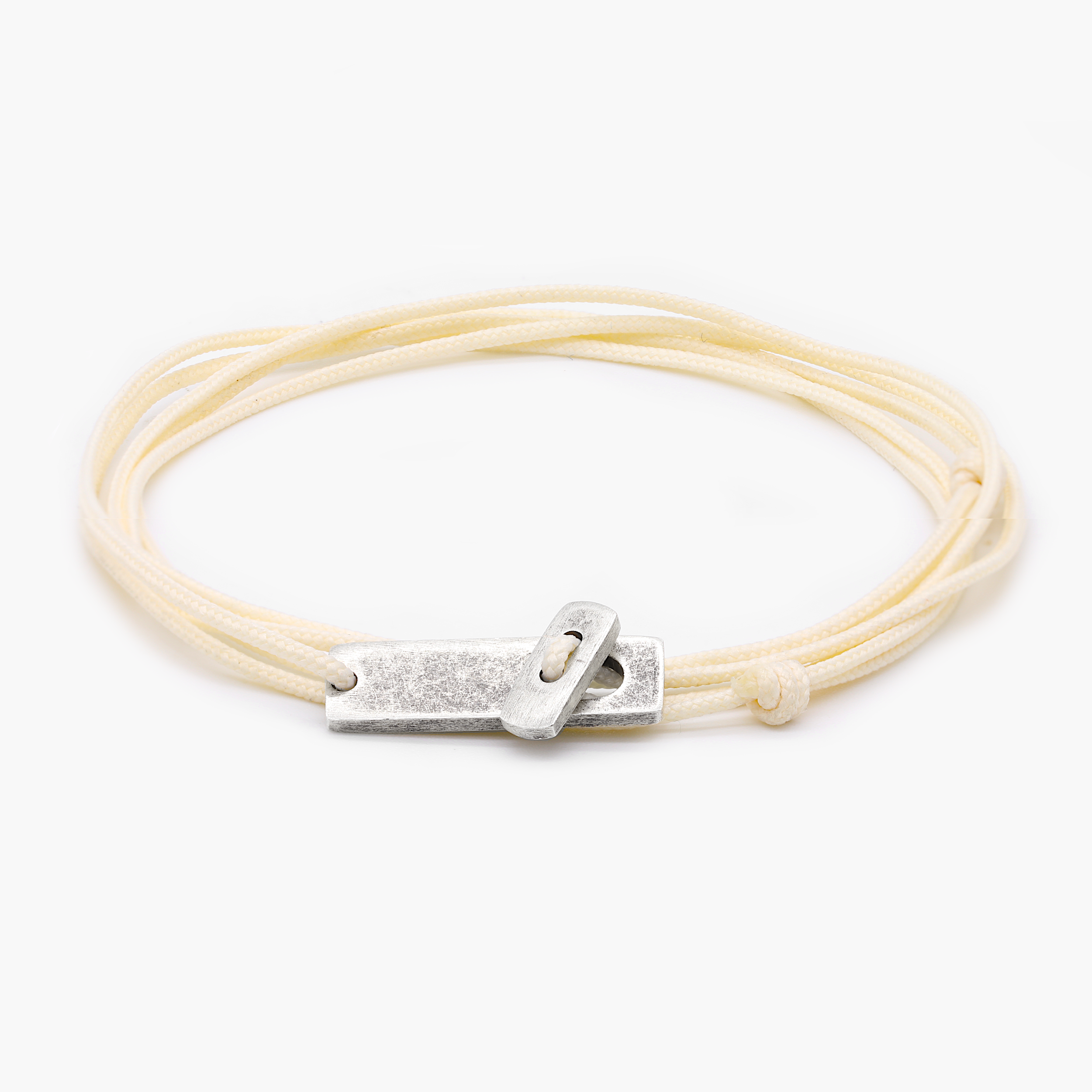 Multi Wraps String Bracelet With Sterling Silver Button (Cream)-Bracelet-Kompsós