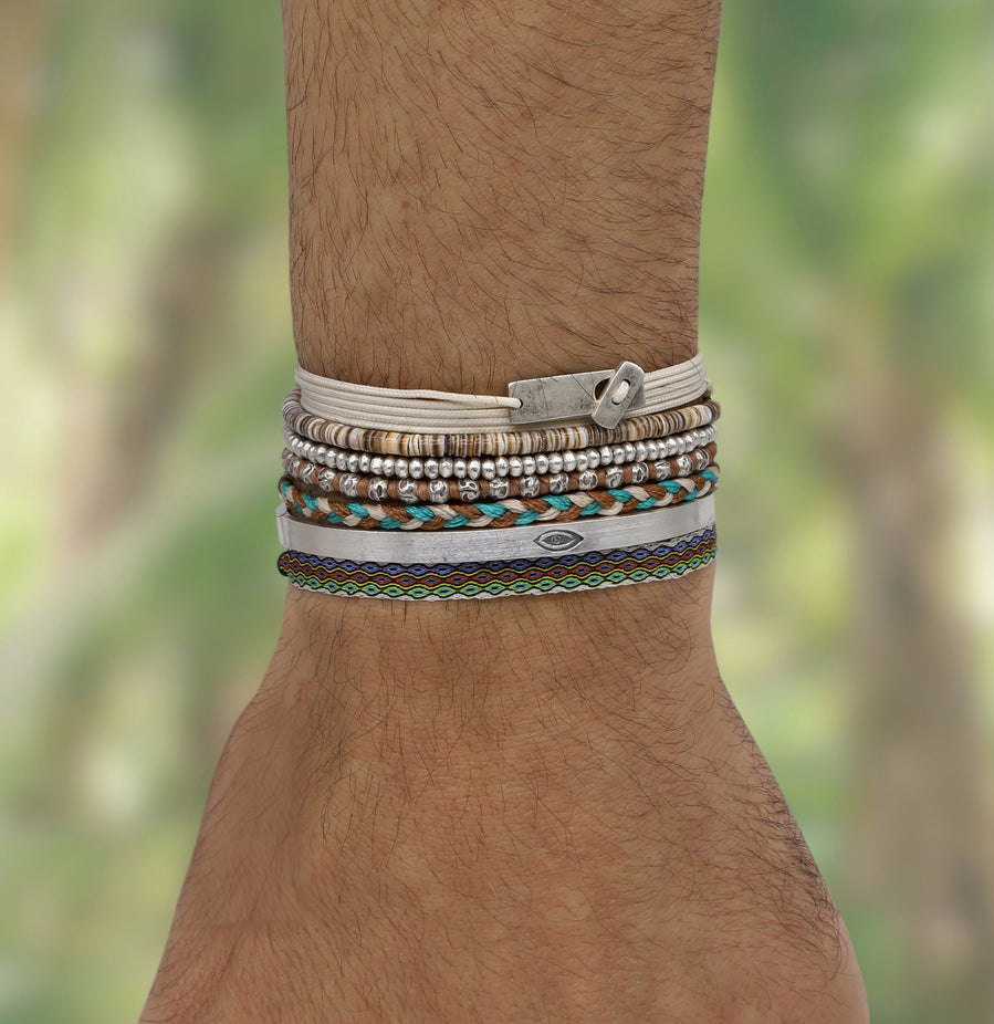 Multi Wraps String Bracelet With Sterling Silver Button (Navy)-Bracelet-Kompsós