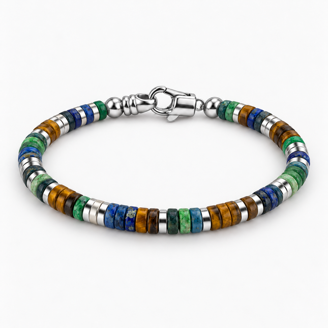 4mm Natural Heishi & Silver-Tone Bead Bracelet