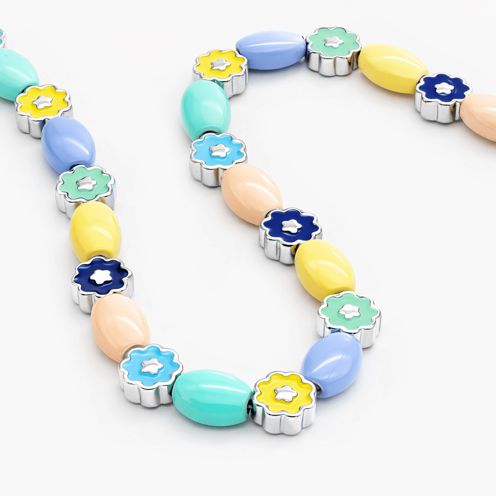 Necklace With Enamelled Charms And Assorted Pastel Beads-Necklace-Kompsós