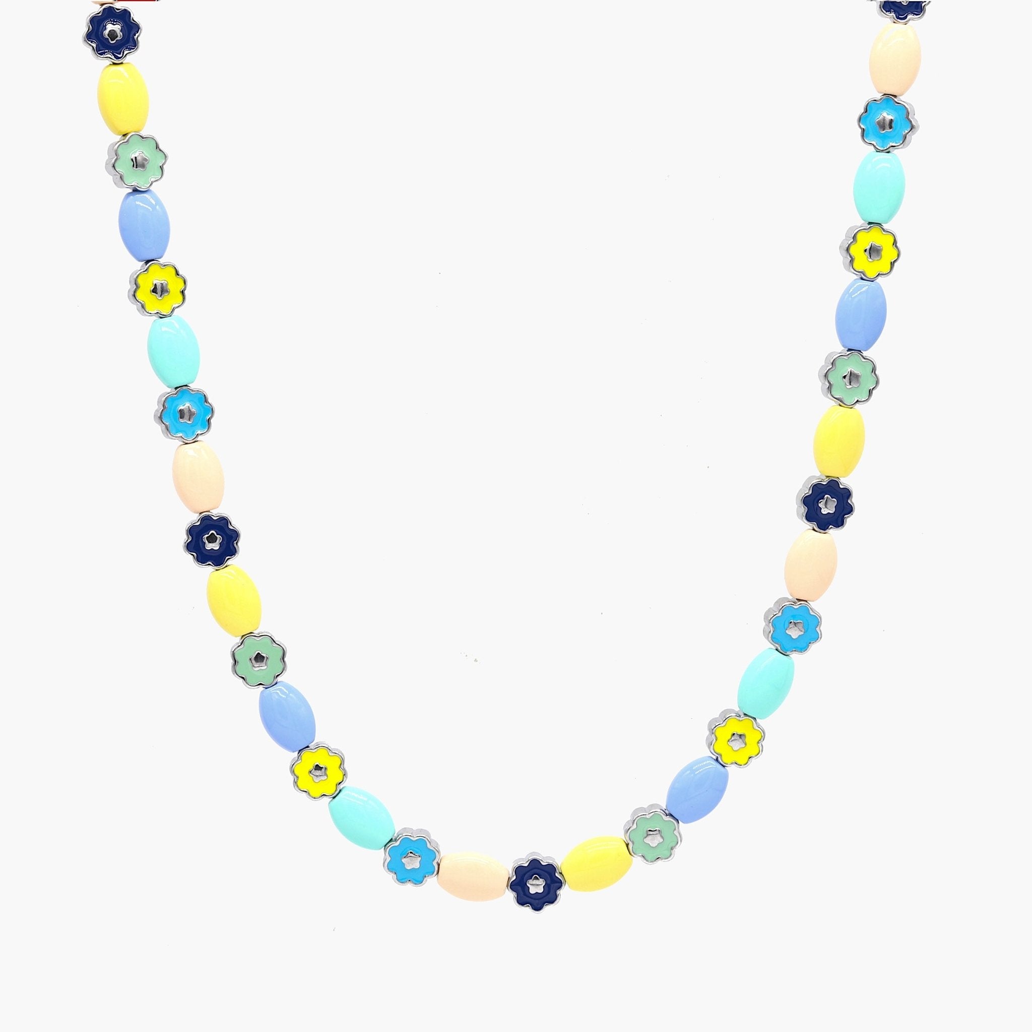Necklace With Enamelled Charms And Assorted Pastel Beads-Necklace-Kompsós