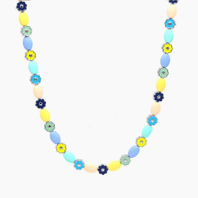 Necklace With Enamelled Charms And Assorted Pastel Beads-Necklace-Kompsós