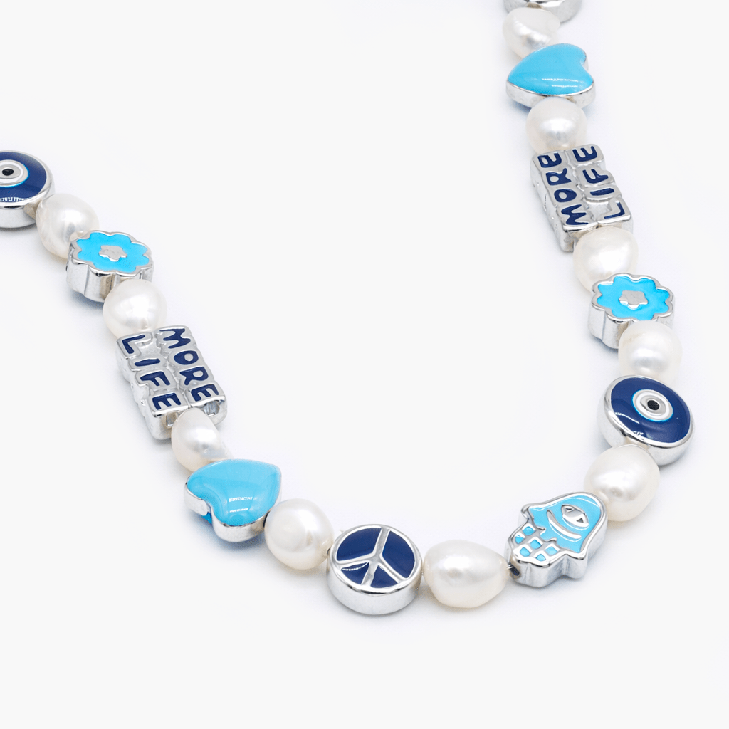 Necklace With Enamelled Charms And Freshwater Pearls-Necklace-Kompsós