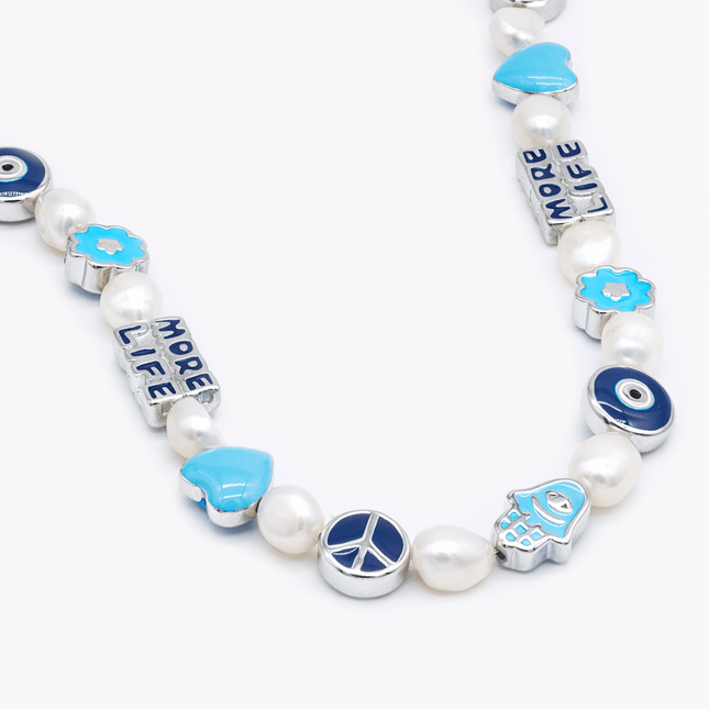 Necklace With Enamelled Charms And Freshwater Pearls-Necklace-Kompsós