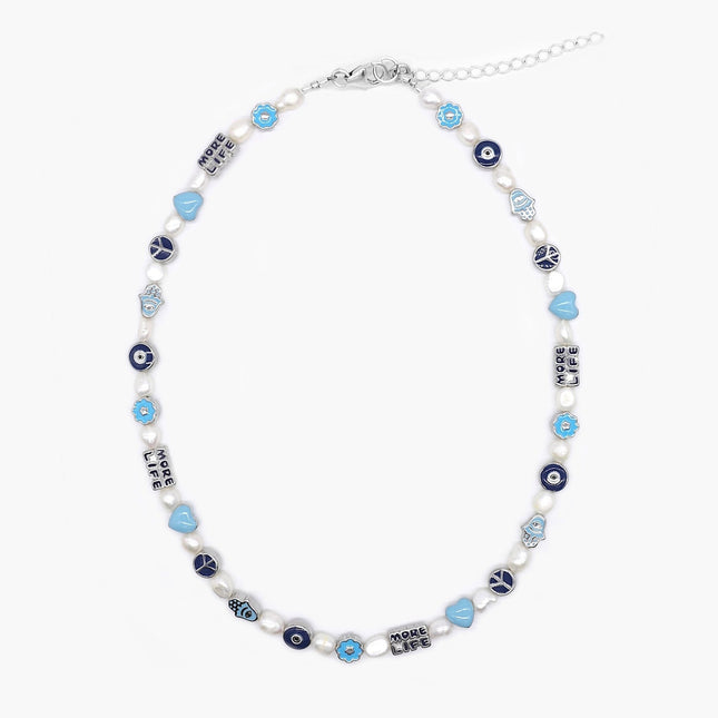 Necklace With Enamelled Charms And Freshwater Pearls-Necklace-Kompsós