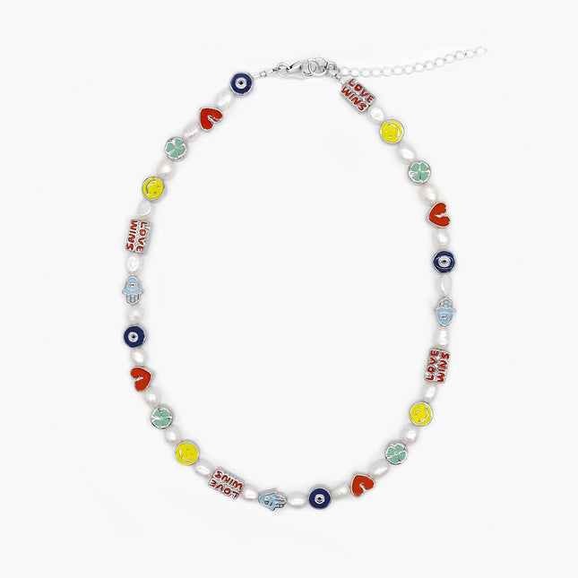 Necklace With Enamelled Charms And Freshwater Pearls-Necklace-Kompsós