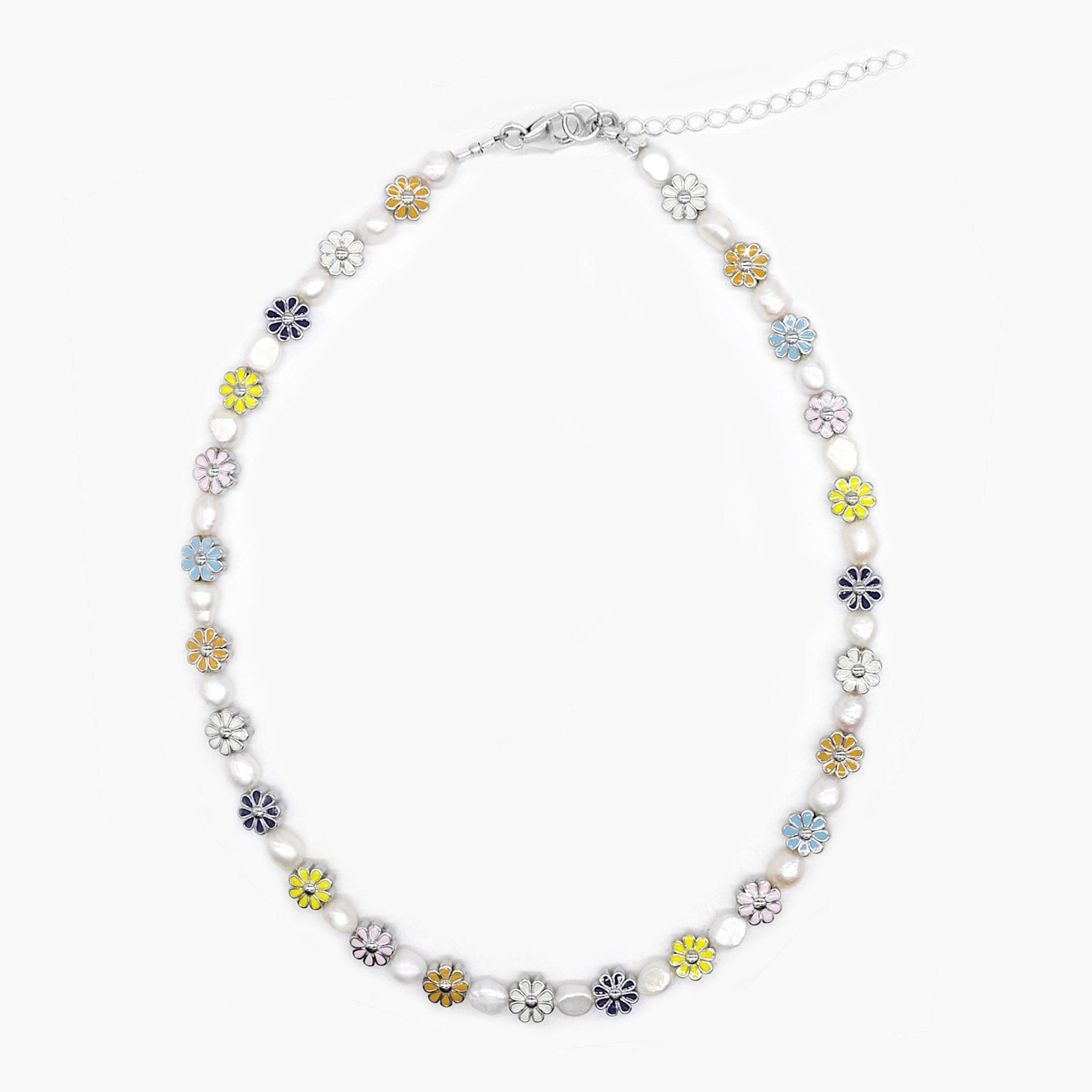 Necklace With Enamelled Charms And Freshwater Pearls-Necklace-Kompsós